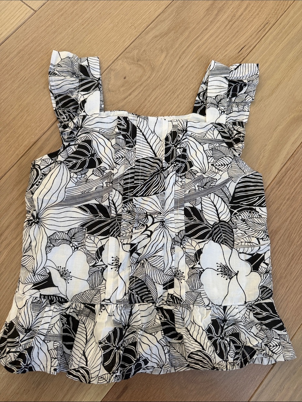 Janie and Jack Black & White Floral Button Front Ruffle Tank